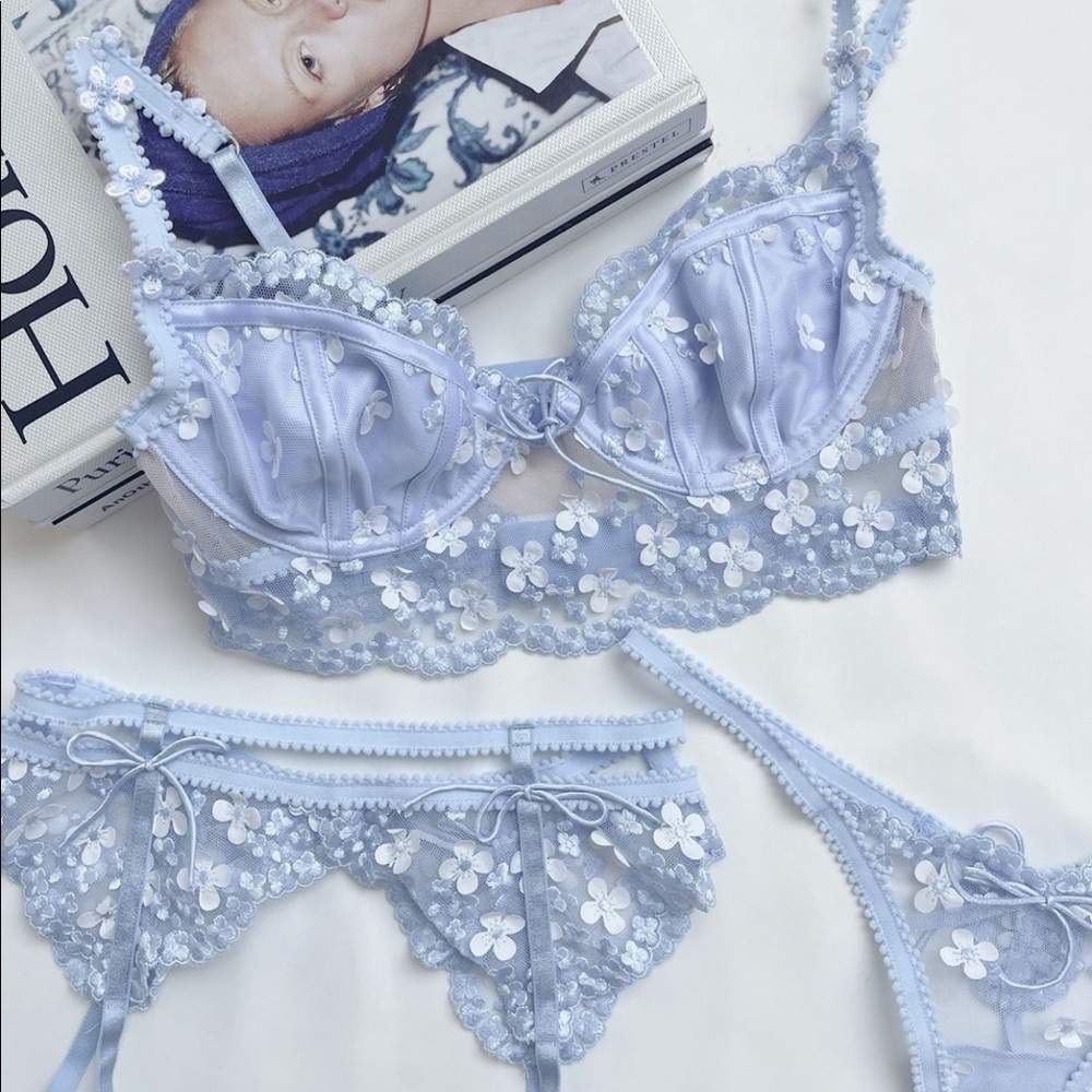 2 PIECE FOR LOVE & LEMONS Daisy Embroidered Bra thong set - Picture 2 of 7